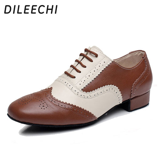 Men's Genuine Leather Dance Shoes - Black or Brown  2cm heel