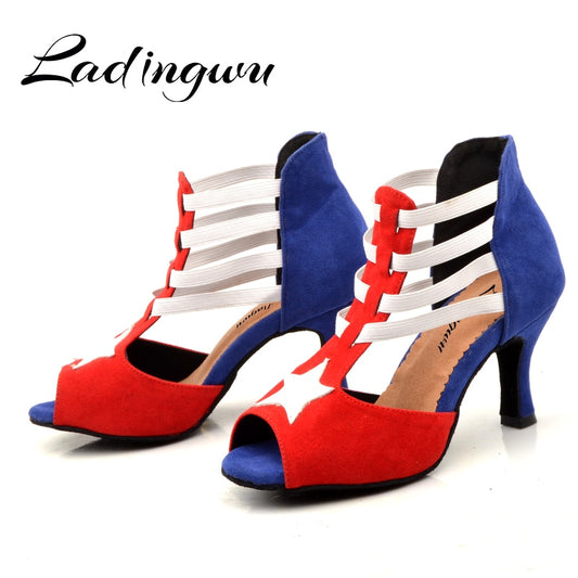 Cuban Suede Red Blue and White Dance Shoes