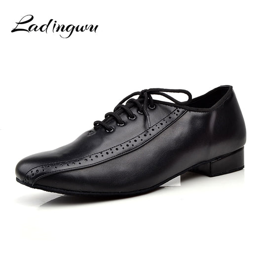 Men's Genuine Leather Black Laced Dance Shoes