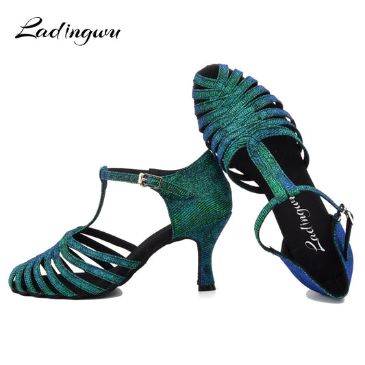 Zapatos de baile de dos tonos con purpurina verde azul o gris