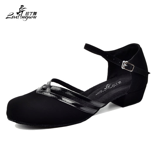 Zapatos de baile latino con tacón cuadrado de franela Suela blanda Tacón de 3 cm