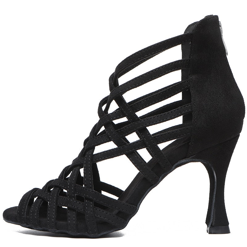 Latin Black Strappy Dance Shoes Customised Heel - 2 Colours